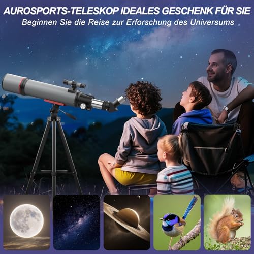 Aurosports Astronomical Telescope for Adults - 90mm Aperture 600mm Refractor Telescope Ideal for Beginners Portable Perfect for Travel and Stargazing