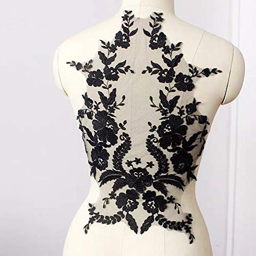 3D Flower Beaded Sequinned lace Applique Motif Sewing Bridal Wedding (2078 Black)