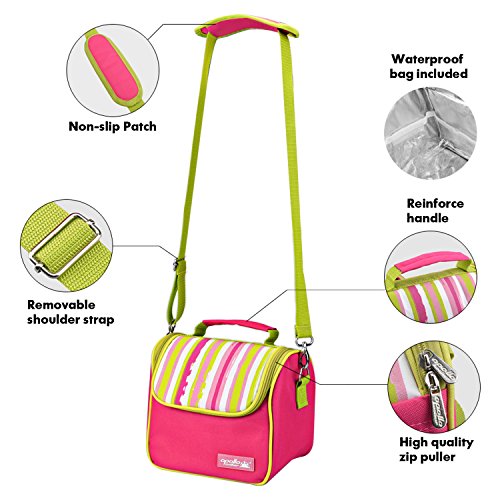 Goldwheat Women Lunch Bag Waterproof Insulated Lunch Tote Bag Cooler Box with 2 Removable Leakproof Liners and Shoulder Strap,Pink - Thumbnail 4