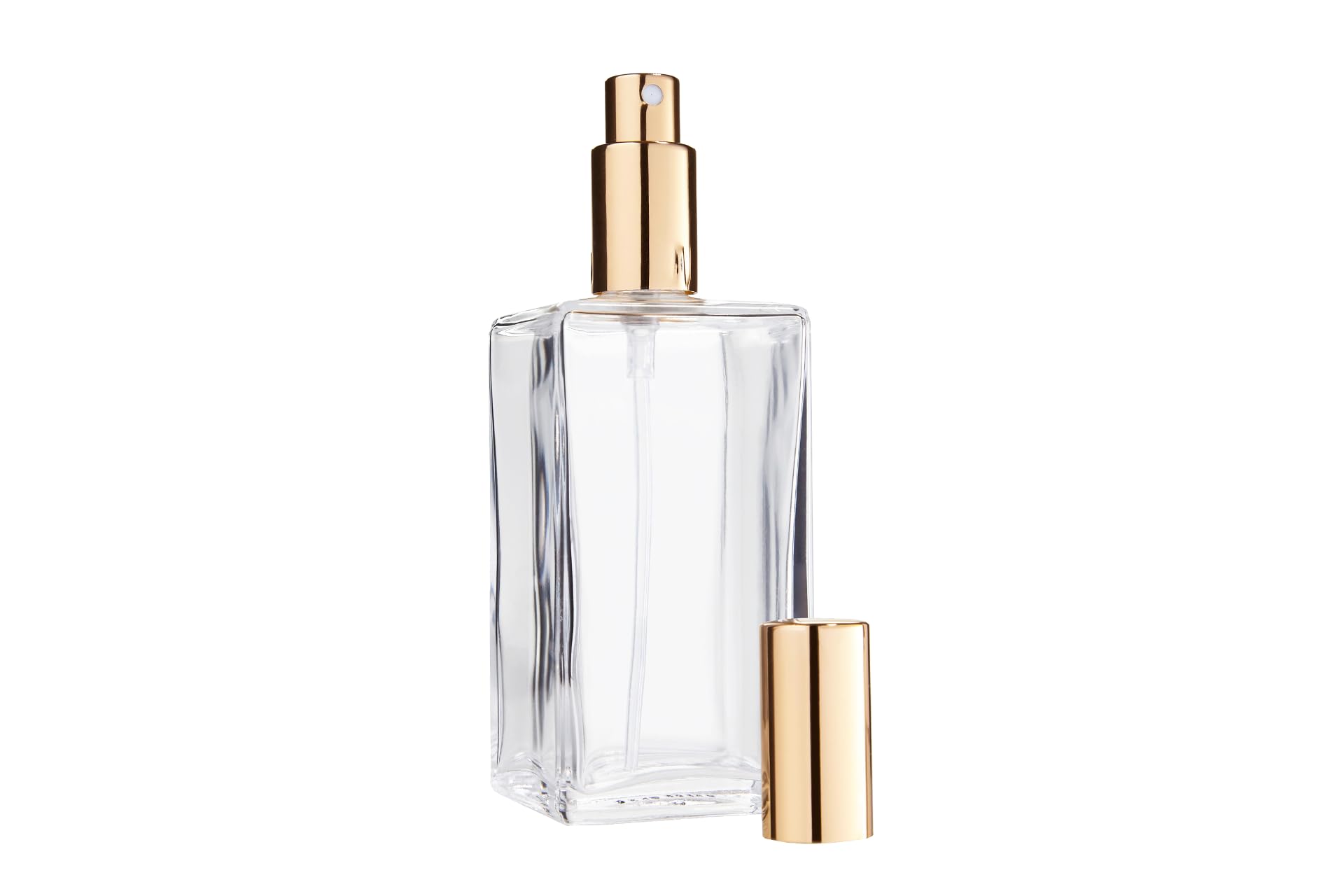 Fantasia 46195 Square Bottle Clear Glass with Spray Pump and Cap for 100 ml Gold