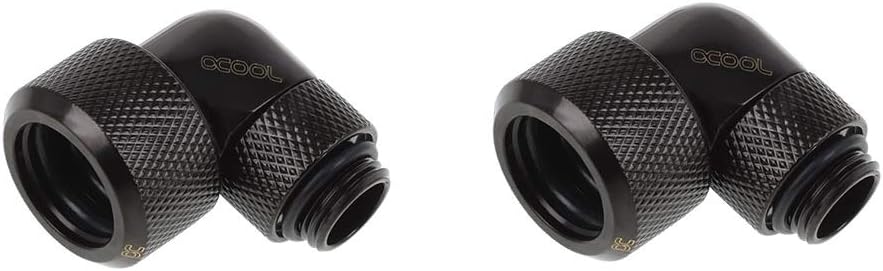 Alphacool Eiszapfen 16mm HardTube Compression Fitting 90° rotatable G1/4 for plexi- Brass Tubes (Rigid or Hard Tubes) - knurled - deep Black 2 Pack