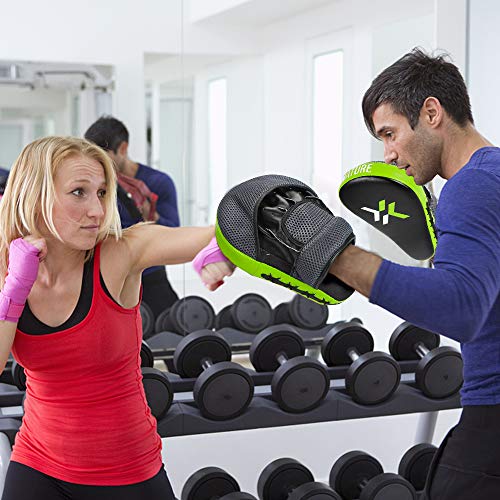 Xnature Essential Curved Boxing MMA Punching Mitts Boxing Pads w/Gift Box Hook & Jab Pads MMA Target Focus Punching Mitts Thai Strike Kick Shield for X'Mas Gift (Punching Mitts A Pair Light Green) - Thumbnail 4