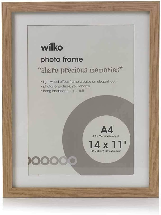 wilko Light Wood Effect Photo Frame (14 x 11 Inches), Portrait or