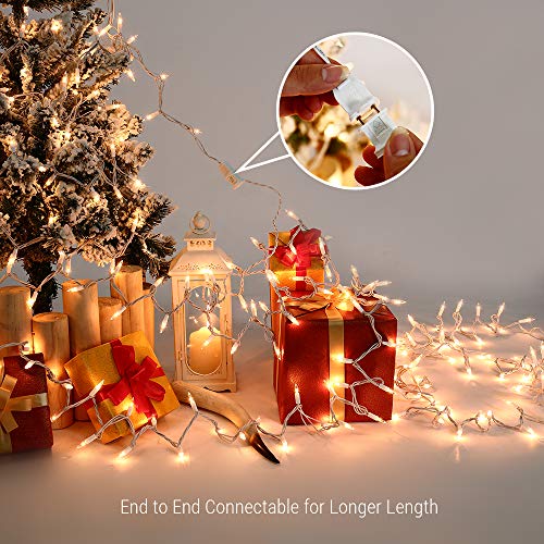 Brizled Christmas Lights, 300 Count 66ft Incandescent Mini Christmas Lights, Connectable 120V UL Certified Clear Christmas Tree Lights for Xmas, Wedding, Bedroom, Porch Decor, White Wire, Warm White