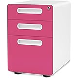 DEVAISE 3-Drawer Mobile File Cabinet with Anti-tilt Mechanism,Legal/Letter Size (Rose red)