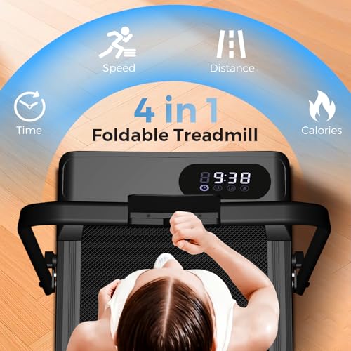 Aiteid Treadmil Foldable Portable Compact with 2.5-3.0HP Motor, 9-12% lncline, 350LBS Capacity, Under Desk Walking Pad for Home Office Small Space, Remote Control, Installation-Free, Quiet Brushless