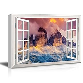 Window View Canvas Wall Art - Landscape with Gigantic Rock Formation - Giclee Print Gallery Wrap Modern Home Art Ready to Hang - 12x18 inches
