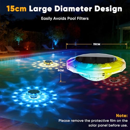Quntis 15 cm Floating Solar Pool Lamp with Remote Control, IP68 Solar Floating Pool Light, 12 RGB Modes & Timer, LED Wireless Pool Lighting for Pools, Spas, Ponds, Pack of 2