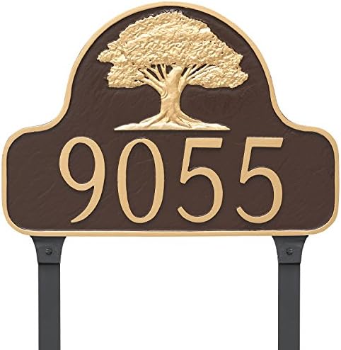 Montague Metal Oak Tree Arch Address Sign Plaque with Lawn Stakes, 11" x 16", Hunter green/Silver