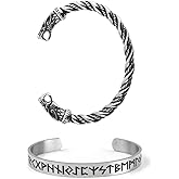 TURTLEDOVE Viking Wolf Fenrir Bangle – 2 PCS Stainless Steel Norse Scandinavian Torc – Rune Bangle Bracelet