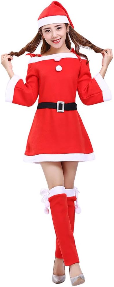 Women Santa Claus Christmas Clothes Costume Party Cosplay Outfit Fancy Dress Hat Belt Leggings Set