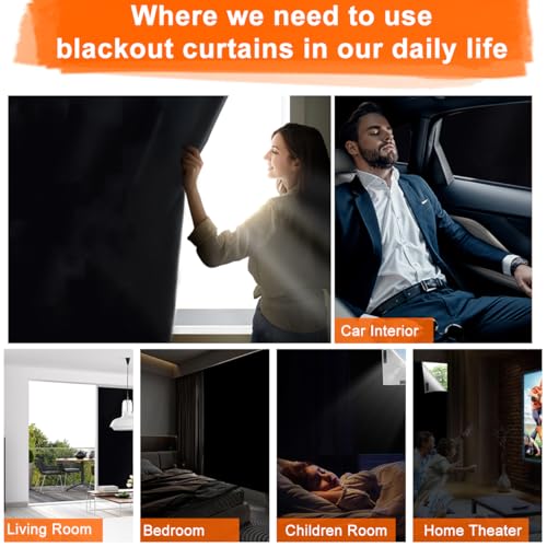 Blackout Blind 147x400cm, No Drill Window Cover for Bedroom Portable Blackout Blinds Stick On Window Curtains with Tools, 420D Oxford DIY Darkening Black Out Privacy Shade for Home Office Car Travel