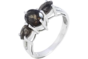 Joyas Plata Good Gemstones multi Shape Three Stone Faceted Smoky Quartz rings-925 Silver Brown Smoky Quartz Ring-January Birth Capricorn Astrology Good Gemstones Ring SRSQUFC-7111-4 us