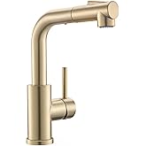 GIMILI Modern Bar Sink Faucet for Kitchen Sink Single Handle with Pull Out Sprayer Hot and Cold Prep Sink Faucet Brushed Gold