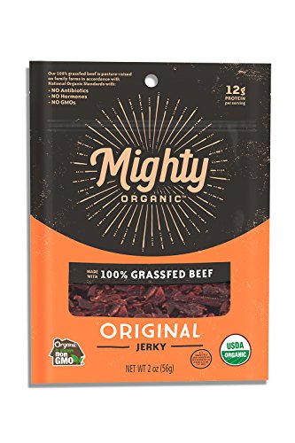 Mighty Organic 100% Grass Fed Beef Jerky, Gluten Free Snack, Original, 2 oz (Pack of 8)