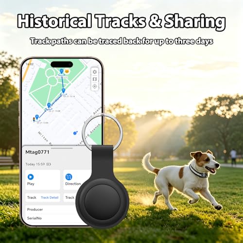 Dog Tracker with no Monthly Fees - 2026 Smart Mini Cat Tracker Collar, Compatible with iOS/Android, Real Time Location & Anti Loss Cat GPS Tracker, Waterproof Elastic Collar Included (Black)