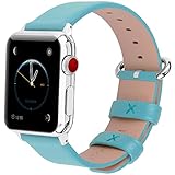 Fullmosa Compatible Watch Band 44mm 42mm 40mm 38mm Calf Leather Compatible iWatch Band/Strap Compatible iWatch Series 4 Series 3 Series 2 Series 1,44mm 42mm Sky Blue