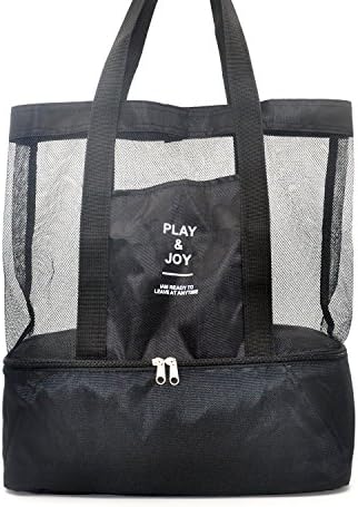 DOUN Two-layer Structure Fashionable Beach Picnic Outdoor Mesh Insulated Cooler Tote Bag Shoulder Bag - Black