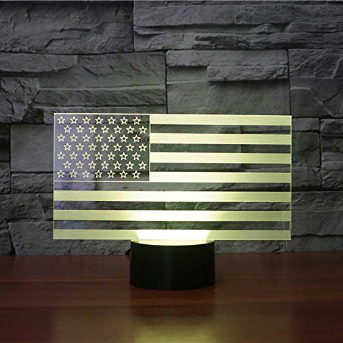 3D American Flag Stripes Night Light Touch Switch Decor Table Desk Optical Illusion Lamps 7 Color Changing Lights LED Table Lamp Xmas Home Love Brithday Children Kids Decor Toy Gift