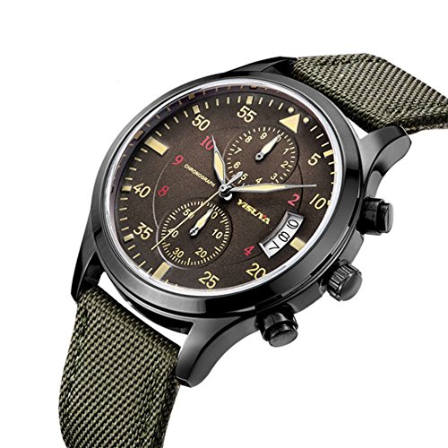 YISUYA Men's Sport Military Chronograph Waterproof Japeness Movement Canvas Band Wrist Watch Army Green