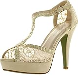 Top Moda JJF Shoes HY White Formal Evening Party Lace Ankle T-Strap Peep Toe Stiletto High Heel Pumps-8.5