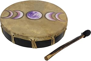 KHEOPS INTERNATIONAL Ceremonial Frame Drum - Moon Phases, 12" diamerer, includes beater, Handmade & painted by artisans in Bali