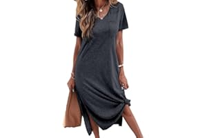 Cicy Bell Women Summer T Shirt Dress Casual Short Sleeve V Neck Loose Side Slit Long Tshirt Maxi Dresses with Pockets