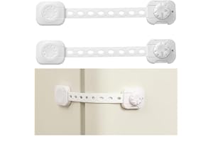 Fursafe&Q Child Safety Cabinet Proofing, Baby Cabinet Locks Adhesive Adjustable Child Safety Strap Locks Drawer Fridge Ovens Toilet Latches No Screws for Furniture Kitchen White 2Pack