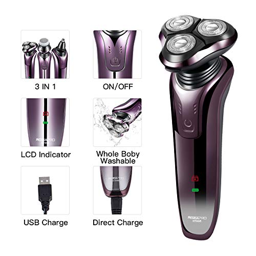 Electric Shaver Razor for Men Rechargeable Rotary Shaver Nose Trimmer Facial Cleaning Brush 3 in 1 Cordless Waterproof