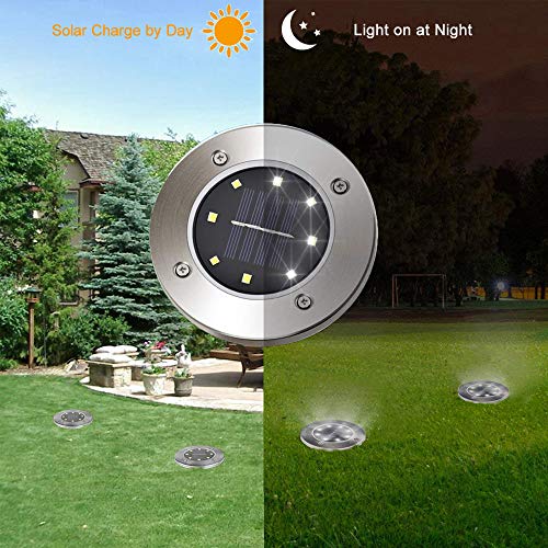 Upgraded Garden Solar Disk Lights Outdoors, Pathway Decorative Ground Lights with 8 LED Light for Patio, Yard, Backyard, Lawn Landscape Lighting Decoration (White Light, 4 Pack)