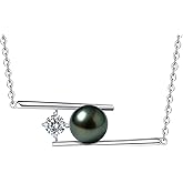 Genuine Tahitian Black Pearl Necklace for Women, 9-13mm AAAA Seawater Pearl - Sterling Silver Moissanite Pendant, Wedding Anniversary, Birthday, Christmas Gift for Wife, Mom, Girlfriend, Fine Jewelry