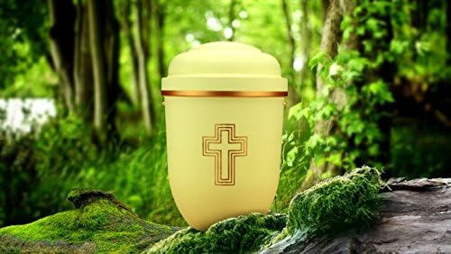 The Coffin Company Biodegradable Cremation Ashes Urn - Adult Size - Ivory Cream - GOLD CROSS