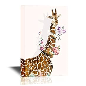 Canvas Wall Art - Abstract Art Featuring a Giraffe and Flowers - Gallery Wrap Modern Home Art | Ready to Hang - 12x18 inches