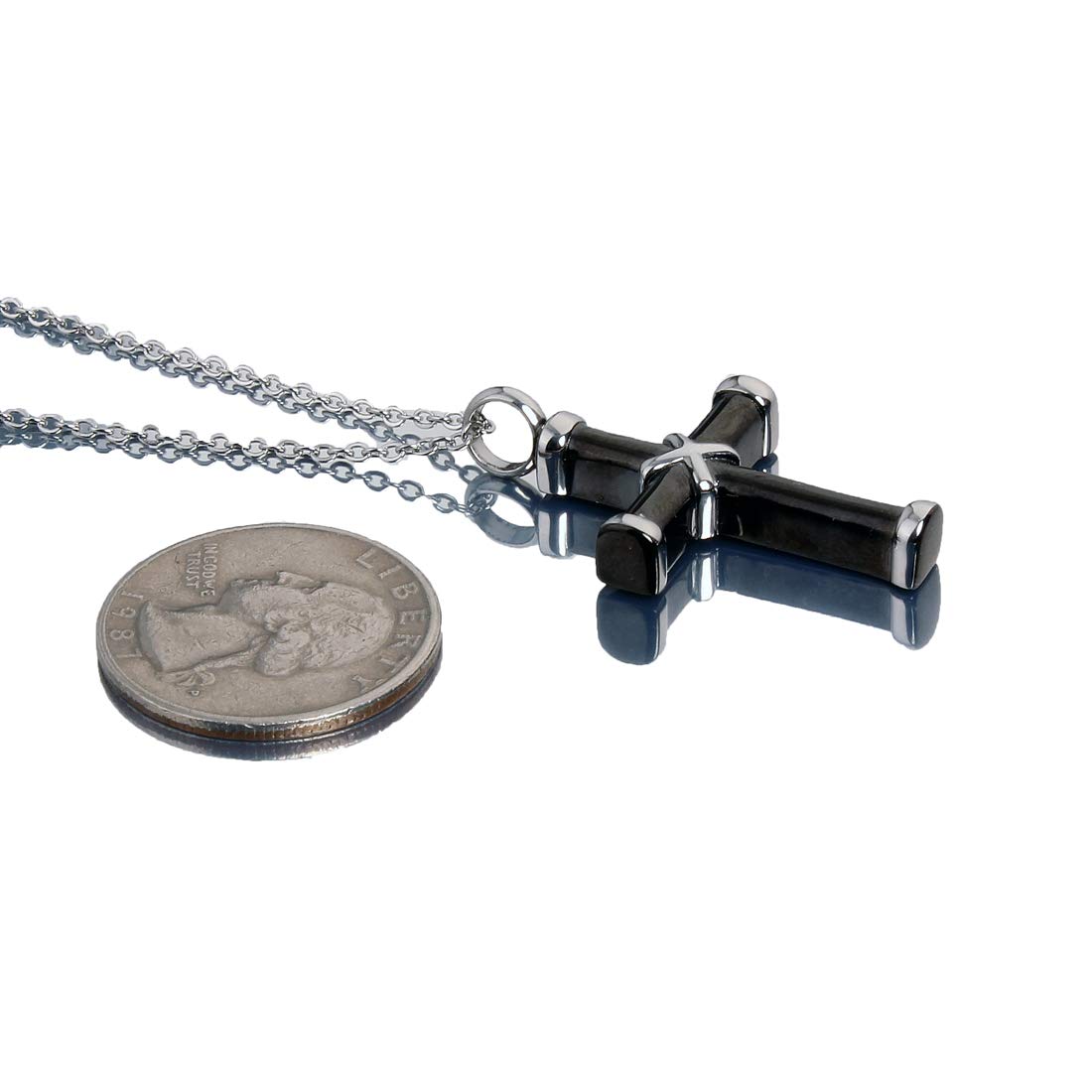 W/W Lifetime Cross Necklace for Women Ashes Urn Memorial Pendant Perfume Bottle Necklace Stainless Steel Cremation Jewelry (Black)