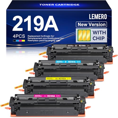 Lemero 219A Toner with Chip, Compatible with HP Color LaserJet Pro MFP 3302FDWG 3302SDWG 3302FDW 3302SDW 3302FDN 3202DW 3302FDNG 3202DN for HP 219 219X W2190A Black Cyan Magenta Yellow (4 Pack)