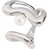 Kokoma Minimalist Wrap Finger Ring for Women Pearl Open Statement Ring Stacking Band Rings Eternity Promise Rings Comfort Fit Fashion Jewelry