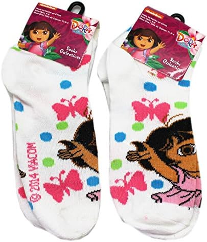 Dora the Explorer Enjoying Butterflies White Kids Socks (Size 6-8, 2 Pairs)