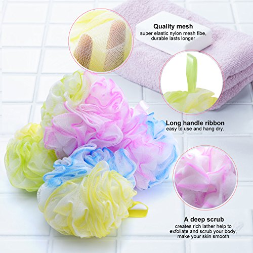 Loofah Bath and Shower Sponge Set of 4 , Exfoliating Mesh Pouf Bath Sponge Ball(60g/each)