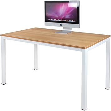 Amazon Com Dlandhome 47 Inches Medium Computer Desk Composite Wood Board Decent And Steady Home Office Desk Workstation Table Bs1 120tw Teak And White Legs 1 Pack Office Products