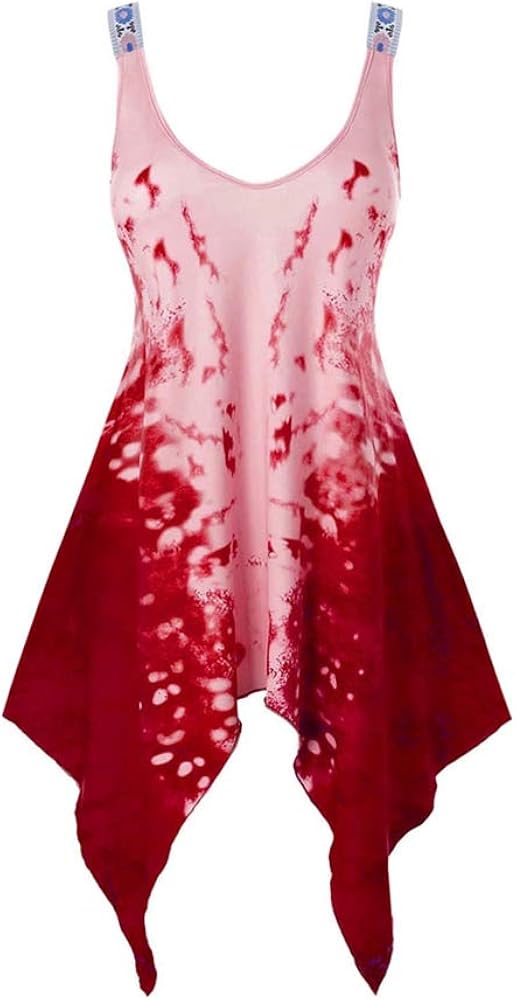 Aniywn Women's Summer Sleeveless Irregular Tank Tops V Neck Printing Asymmetrical Flowy Tunic Cami Top