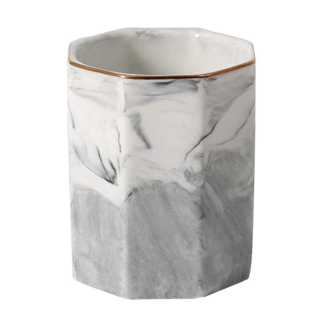 SIPLIV Ceramic Pencil Holder, Pen Containers Desk Organizer Makeup Brush Holder for Office School Home Supplies, Gray Marble