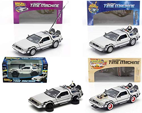 OPO 10 - WELLY - Set of 4 DELOREAN cars from BACK TO THE FUTURE movies - scale 1:24 (Ref: L4)