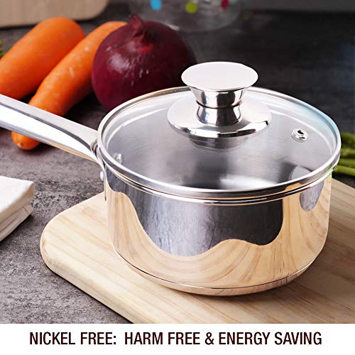 HOMI CHEF Mirror Polished NICKEL FREE Stainless Steel 1 QT(Quart) Sauce Pan with Lid (No Toxic Non Stick Coating, 5.5 Inch) - Mini Saucepan Cookware - Sauce Pot Handy Pot - Small Cooking Pot - Thumbnail 2