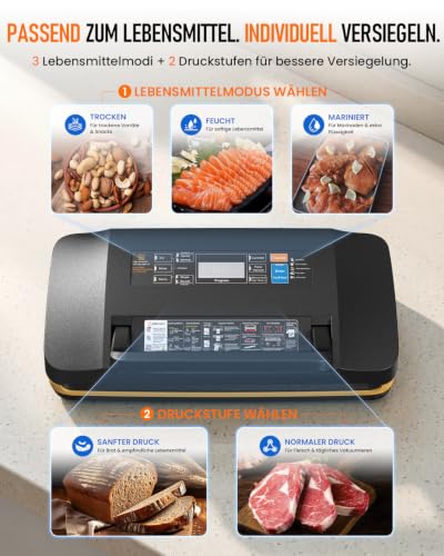 AbleMark Vakuumiergerät für Lebensmittel, 95 kPa Profi Vakuumierer 18-in-1, doppelte Schweißnaht, Folienschweißgerät & Einschweißgerät mit Cutter, Rollenfach, Trocken-/Feucht-Modus für Sous Vide