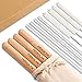 Reusable Glass Straws with Case: 4 Glass Straws + 4 Wooden Cases + 4 Cotton Cleaning Brushes + 1 Pouch, Eco Friendly 8.5 Inches Long, Portable Travel Drinking Straw for Personal Use (4 Glass Straws)