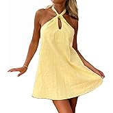 Women Y2K Halter Mini Dress Summer Boho Floral Print A-line Sleeveless Backless Beach Vacation Dress Party Clubwear