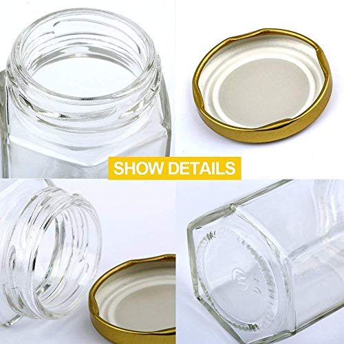 Encheng 4 oz Clear Hexagon Jars,Small Glass Jars With Lids(Golden