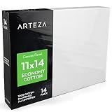 Arteza 11x14" White Blank Canvas Panel Boards, Bulk Pack of 14, Primed, 100% Cotton for Acrylic Painting, Oil Paint & Wet Art Media, Canvases for Professional Artist, Hobby Painters & Beginners