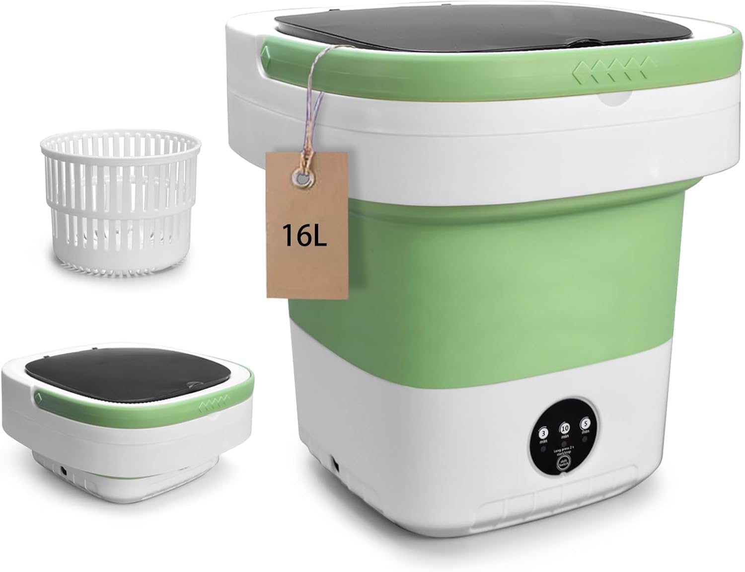 Photo 1 of Portable Washing Machine, 16L Upgraded with Spin Basket Laundry Machine, 3 Modes Deep Cleaning, Upgraded Small Collapsible Laundry for Hotel, Apartment, Home and Travel - Green
