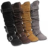 Anna BD-2523 women's side zipper buckle 4 multi strips knit collar knee high boots